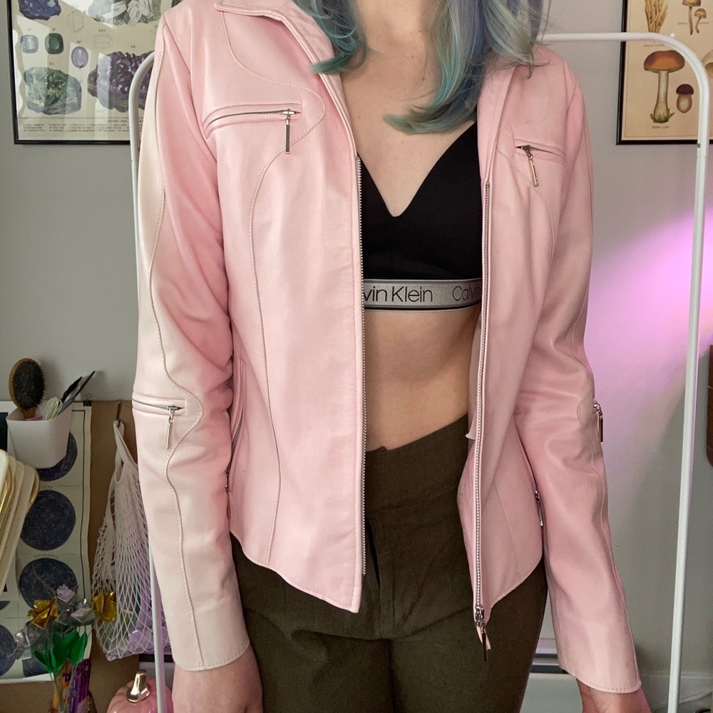 Vintage Blush Pink Ombre Moto Leather Jacket Sz 8 Made in Canada